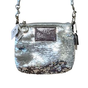 Coach Poppy Pop Disco Crossbody Bag Silver Sequins NWT